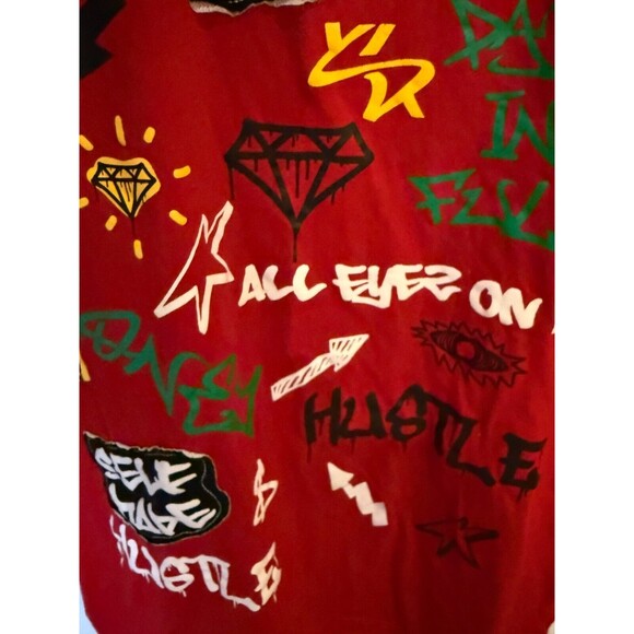 BLEEKER & MERCER MENS HEAVYWEIGHT RED TSHIRT GRAFFITI DESIGN USED - Picture 6 of 12